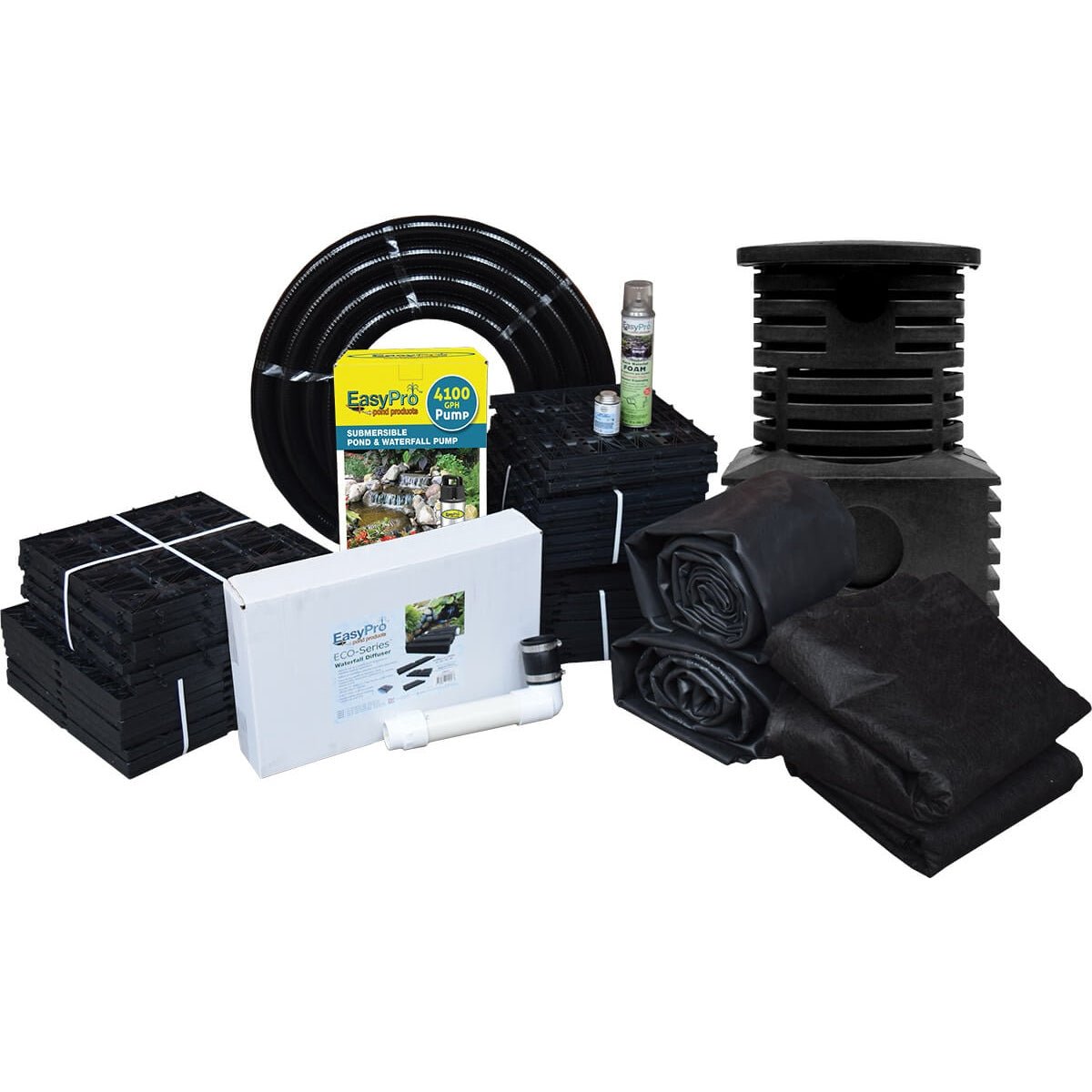 Pro-Series™ Just-A-Falls™ Kit - Spillway with High Strength Res-Cubes & Waterfall Diffuser - EasyPro - American Pond Supplies -Pro-Series™ Just-A-Falls™ Kit - Spillway with High Strength Res-Cubes & Waterfall Diffuser