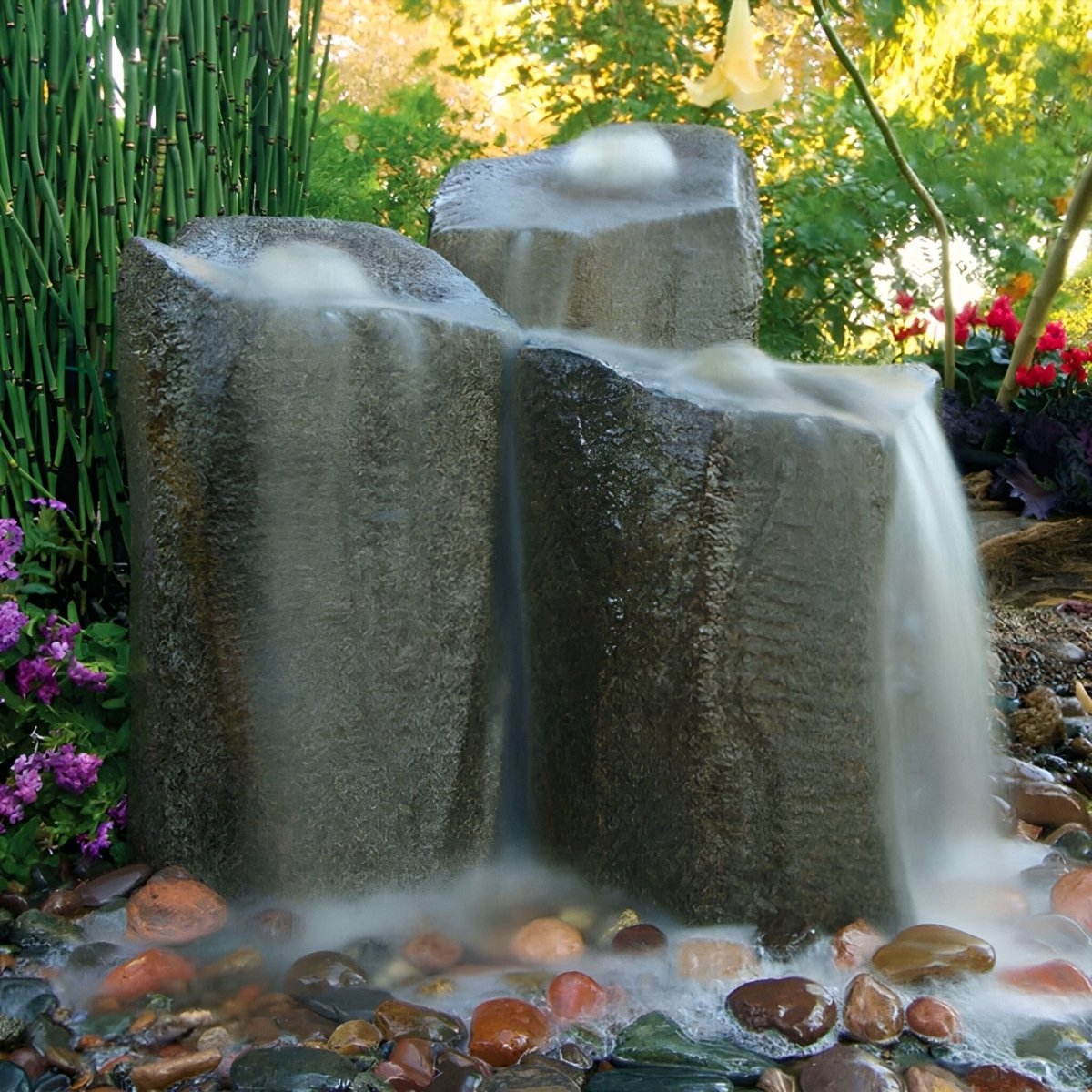 Fountain Kit - Triple Column - GFRC Concrete Bubbling Boulder - Blue Thumb - American Pond Supplies -Fountain Kit - Triple Column - GFRC Concrete Bubbling Boulder