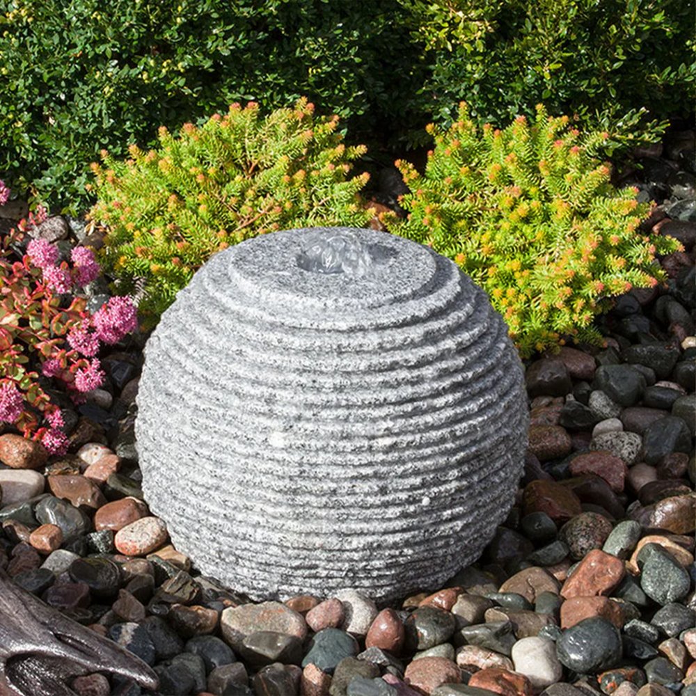 Gray Ribbed Granite Sphere Fountain - Complete Kit - Blue Thumb - American Pond Supplies -Gray Ribbed Granite Sphere Fountain - Complete Kit