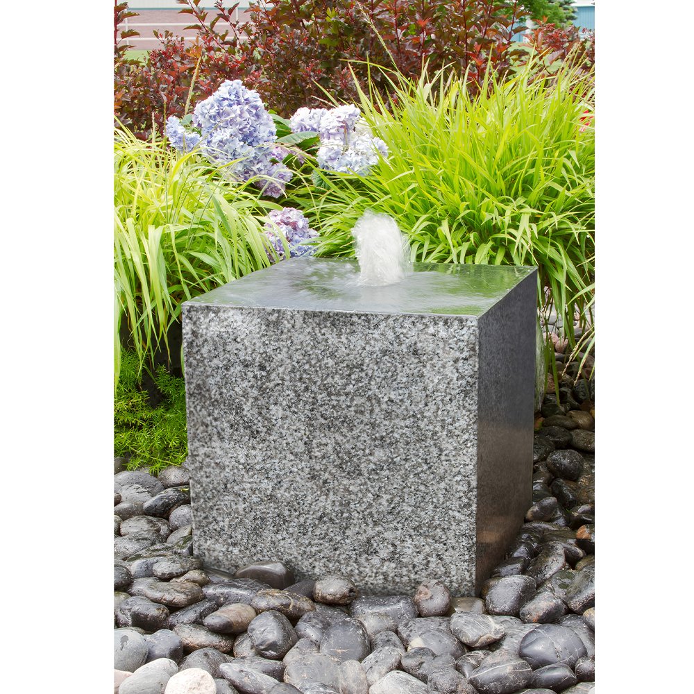 Kanji Granite Cube Fountain - Blue Thumb - American Pond Supplies -Landscaping Water Feature | Outdoor Kanji Fountain for Backyard