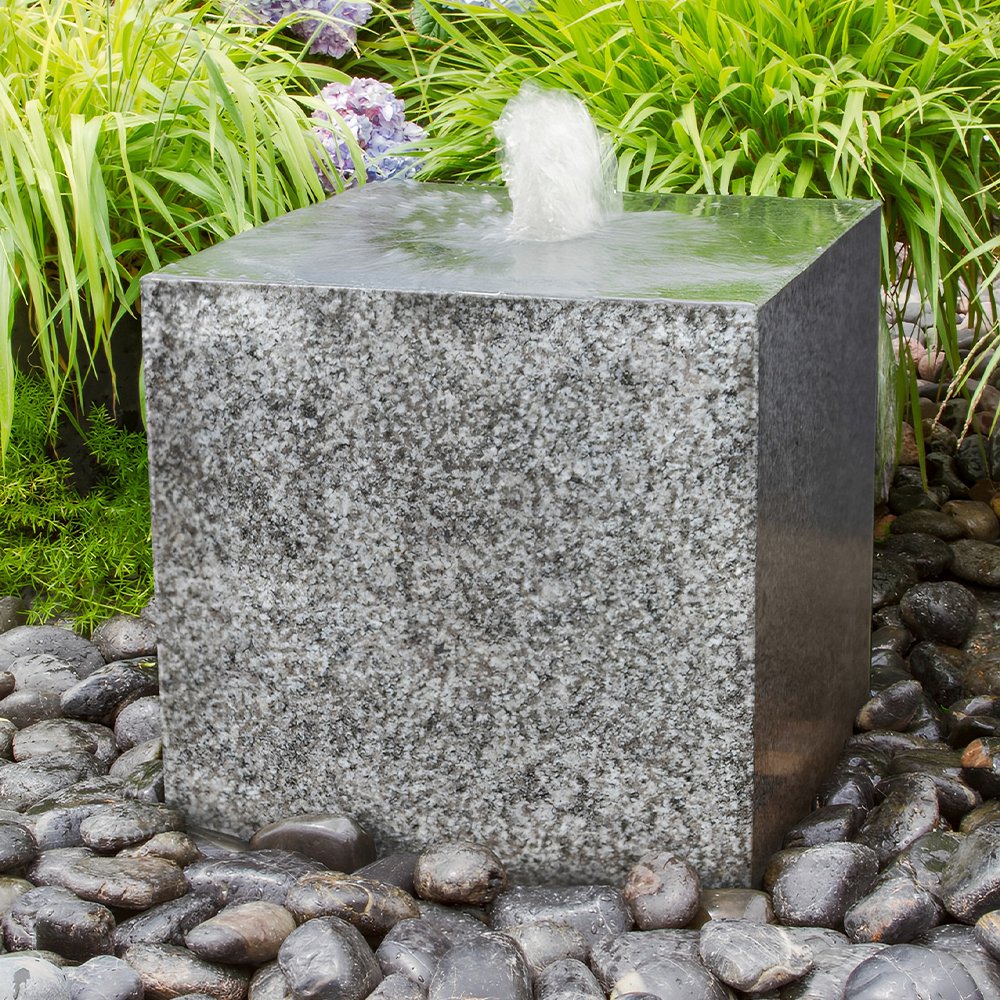 Kanji Granite Cube Fountain - Blue Thumb - American Pond Supplies -Landscaping Water Feature | Outdoor Kanji Fountain for Backyard