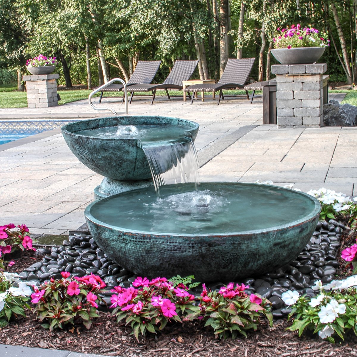 Landscaping Double Spillway Stone Bowl Fountain - Blue Thumb - American Pond Supplies -Landscaping Double Spillway Stone Bowl Fountain