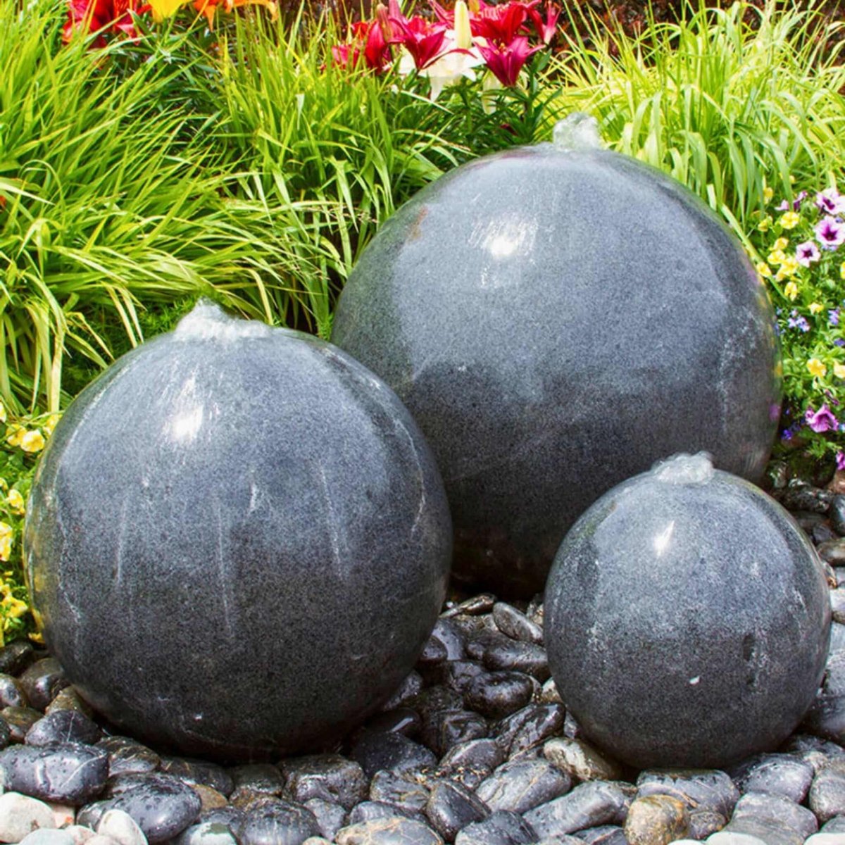 Landscaping Triple Granite Sphere Fountain - Complete Kit - Blue Thumb - American Pond Supplies -Landscaping Triple Granite Sphere Fountain - Complete Kit