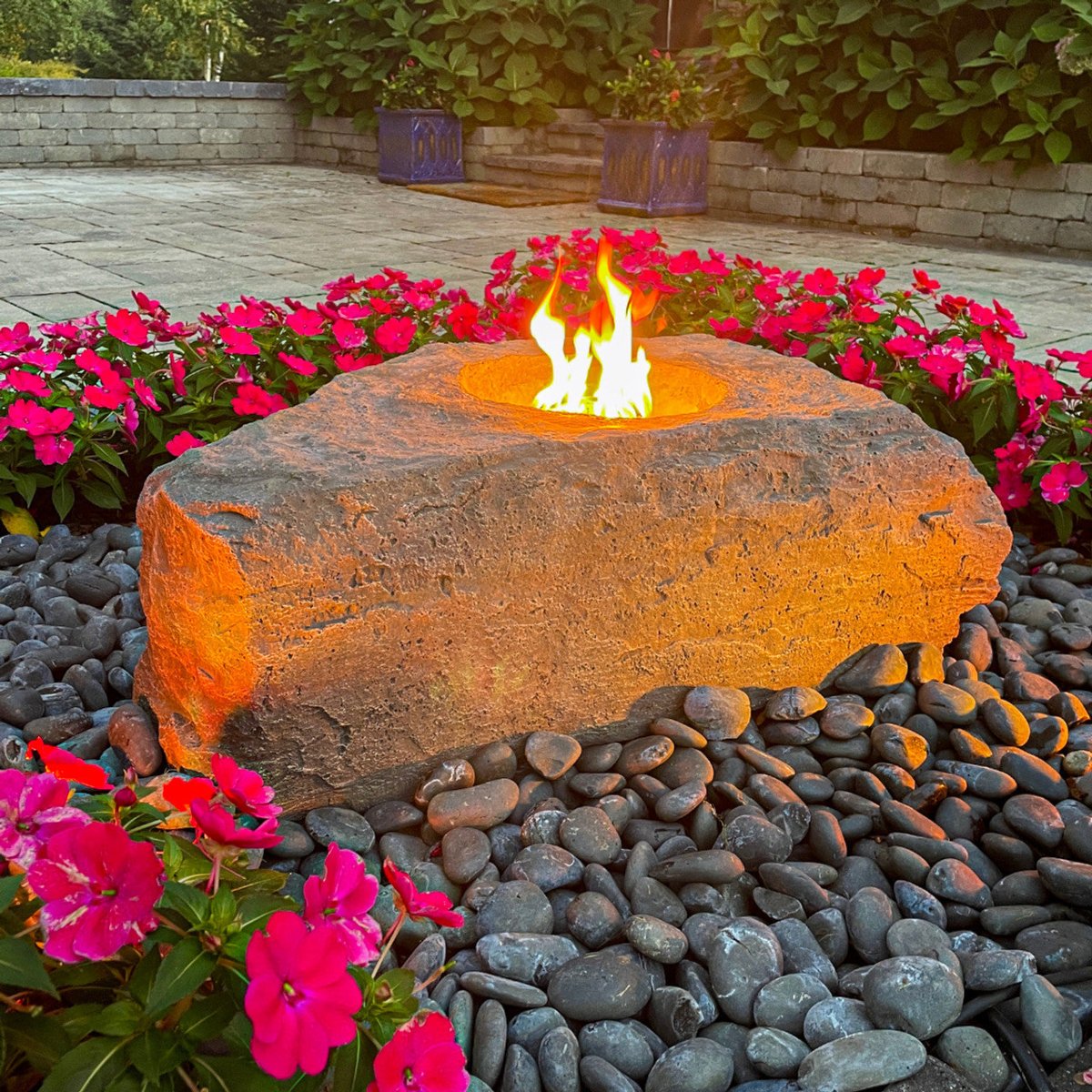 Luxury Medium Faux Fire Stone with Propane Burner Kit - Blue Thumb - American Pond Supplies -Luxury Medium Faux Fire Stone with Propane Burner Kit