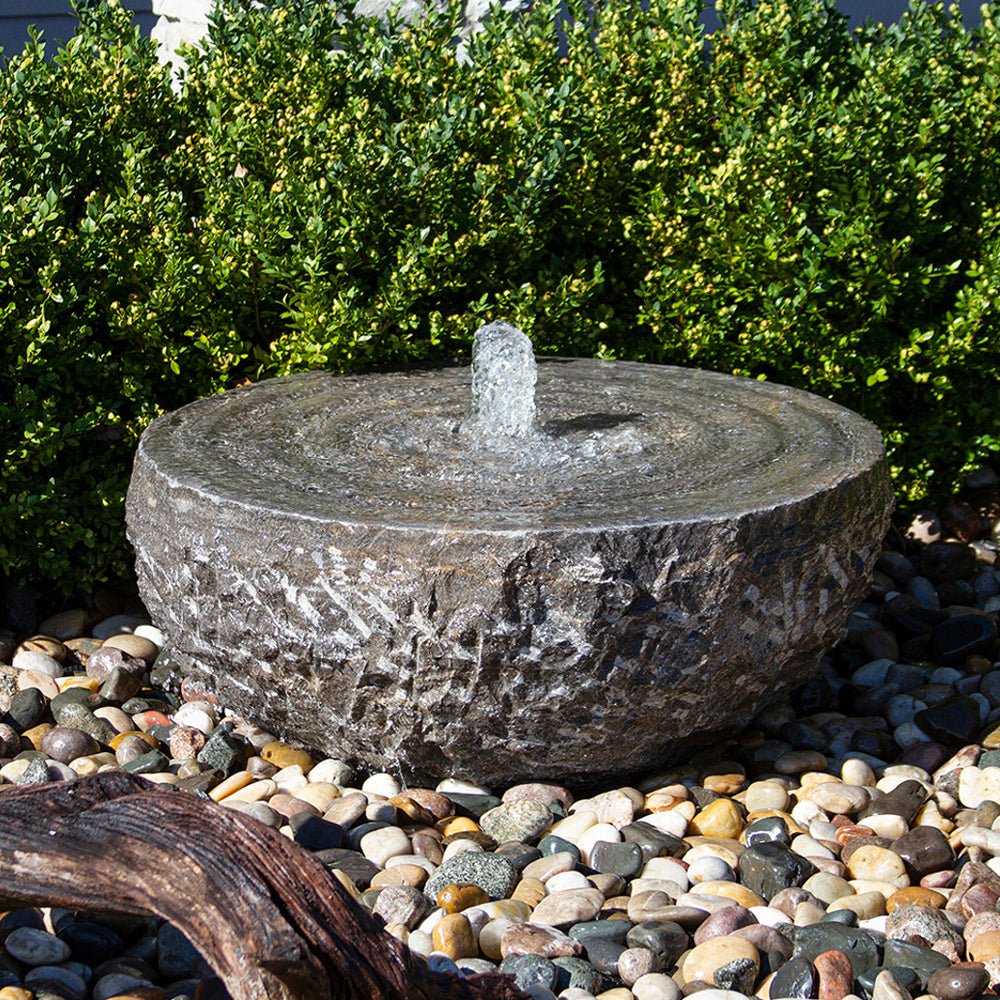 Natural Stone Bowl with Swirl Fountain - Blue Thumb - American Pond Supplies -Natural Stone Bowl with Swirl Fountain