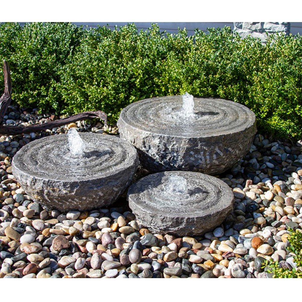 Natural Stone Bowl with Swirl Fountains - Set of 3 - Blue Thumb - American Pond Supplies -Natural Stone Bowl with Swirl Fountains - Set of 3