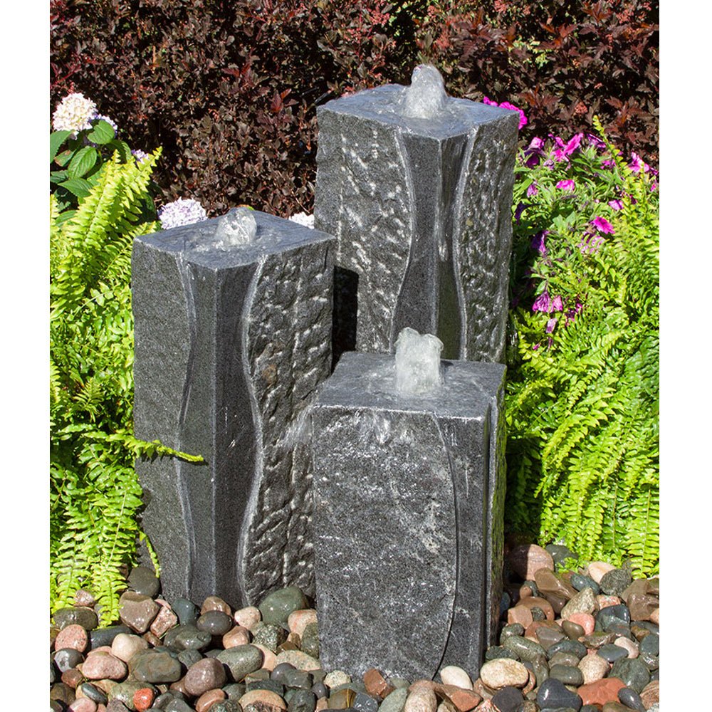 Polished Corner Triple Granite Stone Fountain - Blue Thumb - American Pond Supplies -Polished Corner Triple Granite Stone Fountain