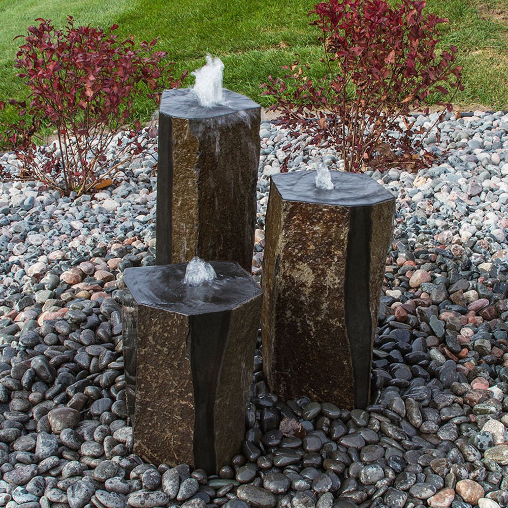 Semi-Polished Basalt Rock Column Fountain - Blue Thumb - American Pond Supplies -Semi-Polished Basalt Rock Column Fountain