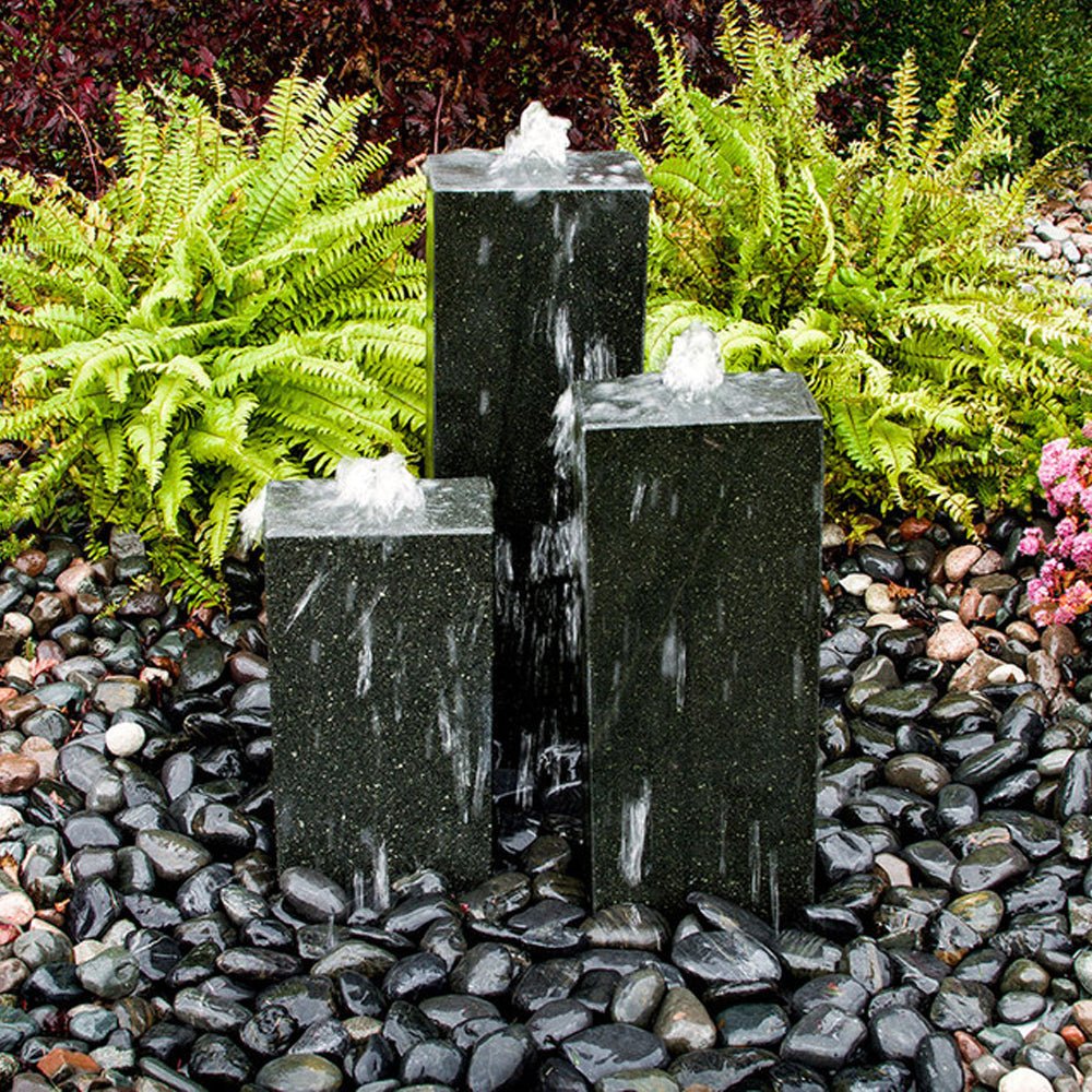 Smooth Black Granite Triple Stone Fountain - Blue Thumb - American Pond Supplies -Smooth Black Granite Triple Stone Fountain