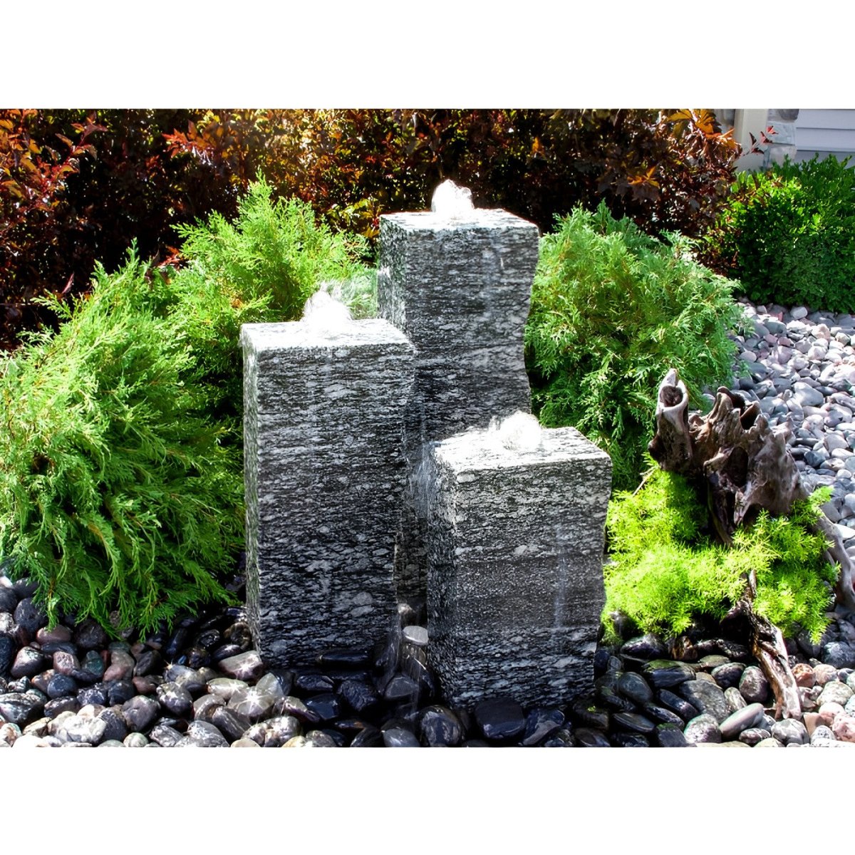 Smooth Speckled Granite Triple Stone Fountain - Blue Thumb - American Pond Supplies -Smooth Speckled Granite Triple Stone Fountain