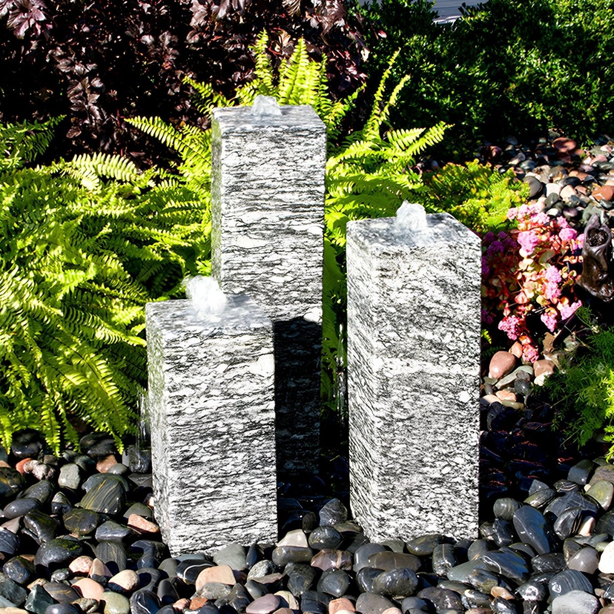 Smooth Speckled Granite Triple Stone Fountain - Blue Thumb - American Pond Supplies -Smooth Speckled Granite Triple Stone Fountain