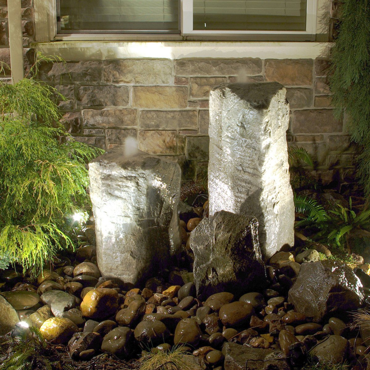 Tall Double Watershed Outdoor Fountain Kit with an Accent Rock - LA6175R - Blue Thumb