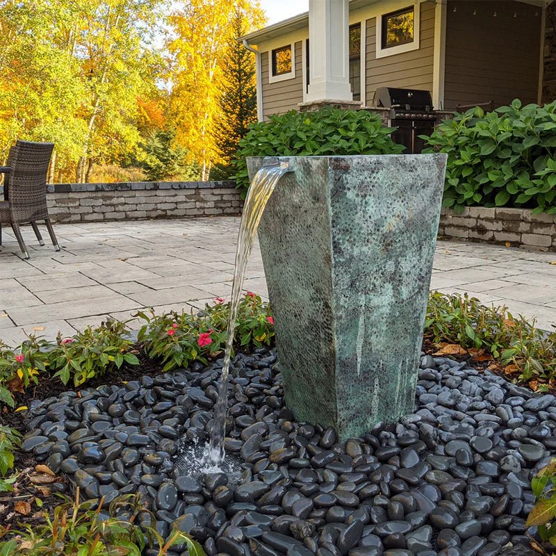 Tapered Square Brass Urn Fountain - Complete Kit - Blue Thumb - American Pond Supplies -Landscaping Tapered Square Brass Urn Fountain - Complete Kit