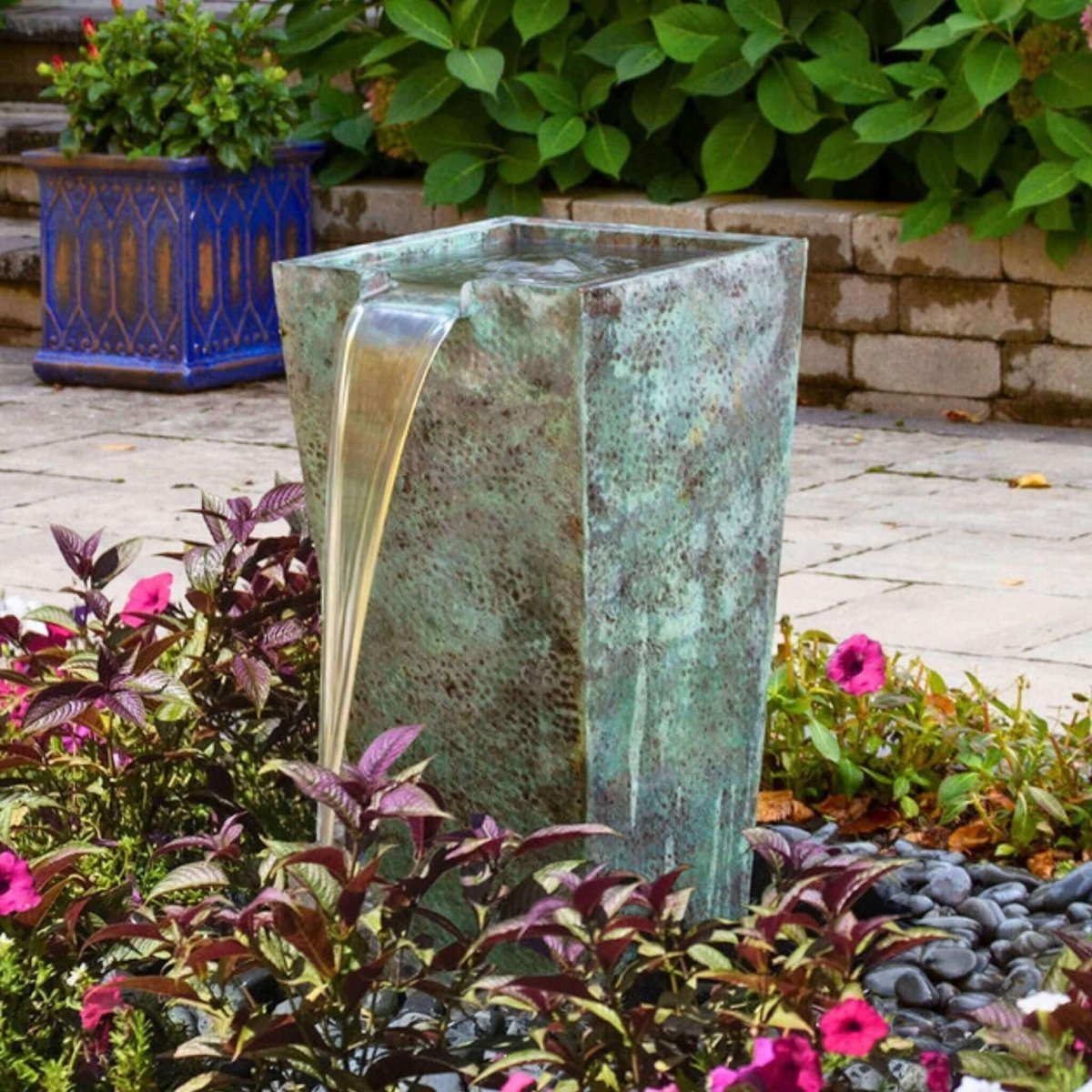 Tapered Square Brass Urn Fountain - Complete Kit - Blue Thumb - American Pond Supplies -Landscaping Tapered Square Brass Urn Fountain - Complete Kit