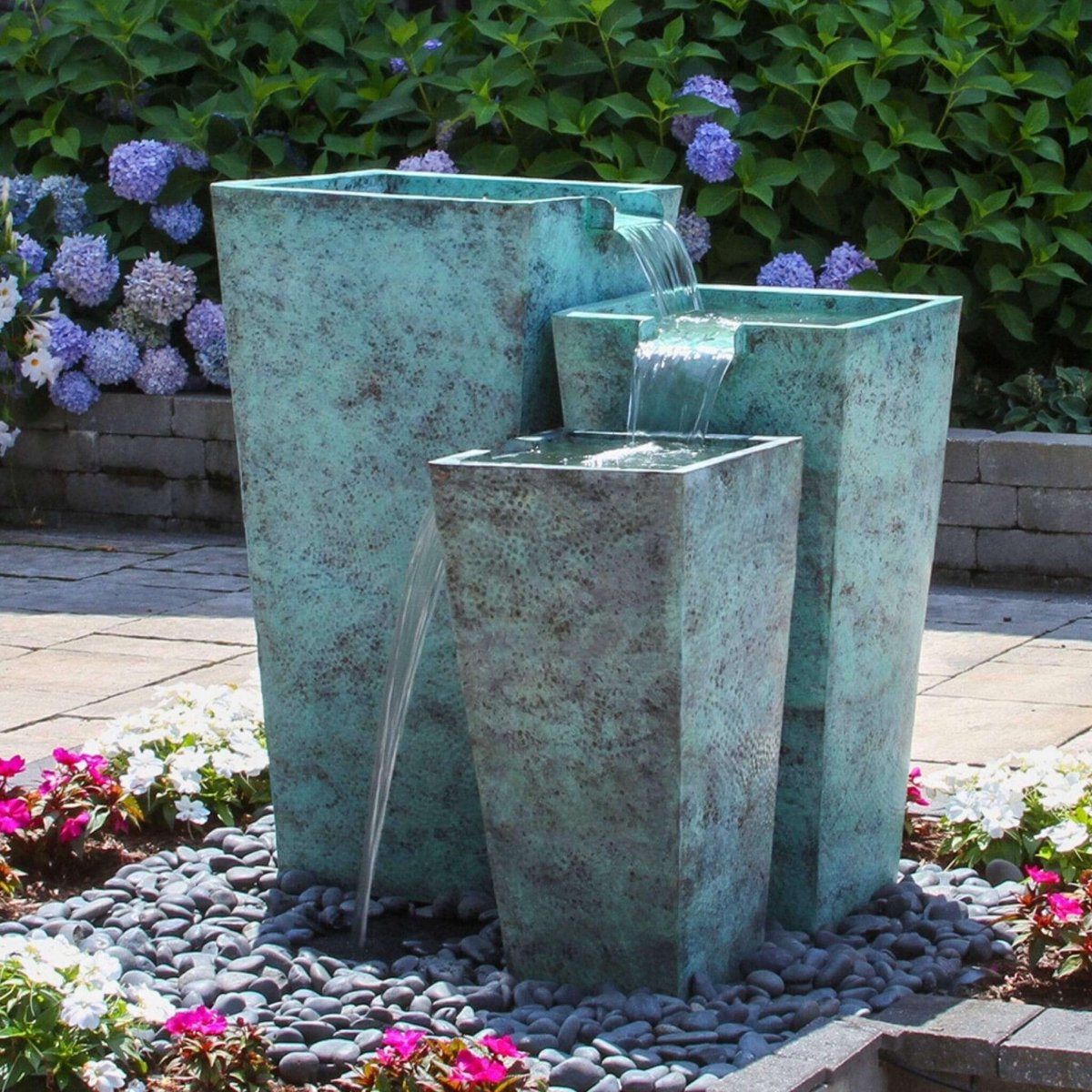 Tapered Square Triple Brass Urn Fountain - Complete Kit - Blue Thumb - American Pond Supplies -Landscaping Tapered Square Triple Brass Urn Fountain - Complete Kit