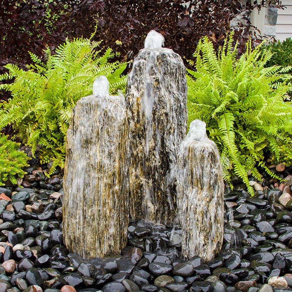 Triple Beachcomber Chiseled Stone Fountain - Blue Thumb - American Pond Supplies -Triple Beachcomber Chiseled Stone Fountain