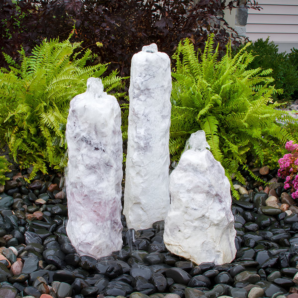 Triple Lilac Chiseled Stone Fountain - Blue Thumb - American Pond Supplies -Triple Lilac Chiseled Stone Fountain