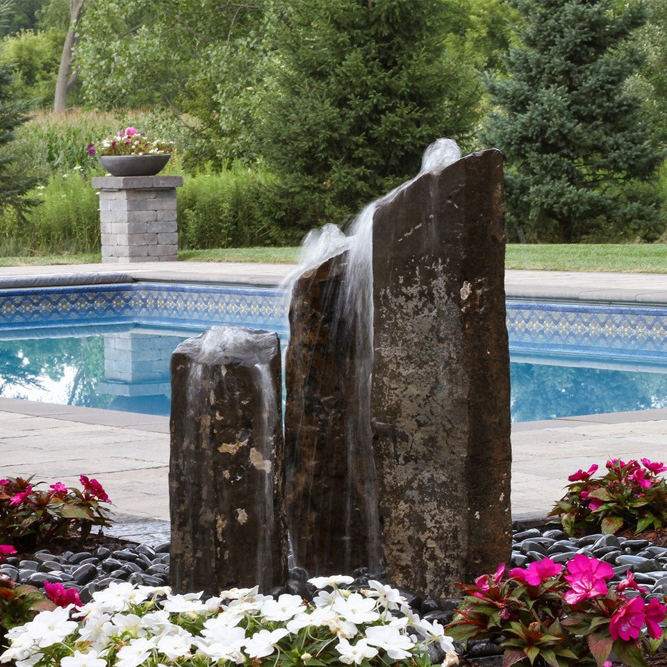 Triple Rustic Basalt Stone Outdoor Fountain - ABBC100 - Blue Thumb