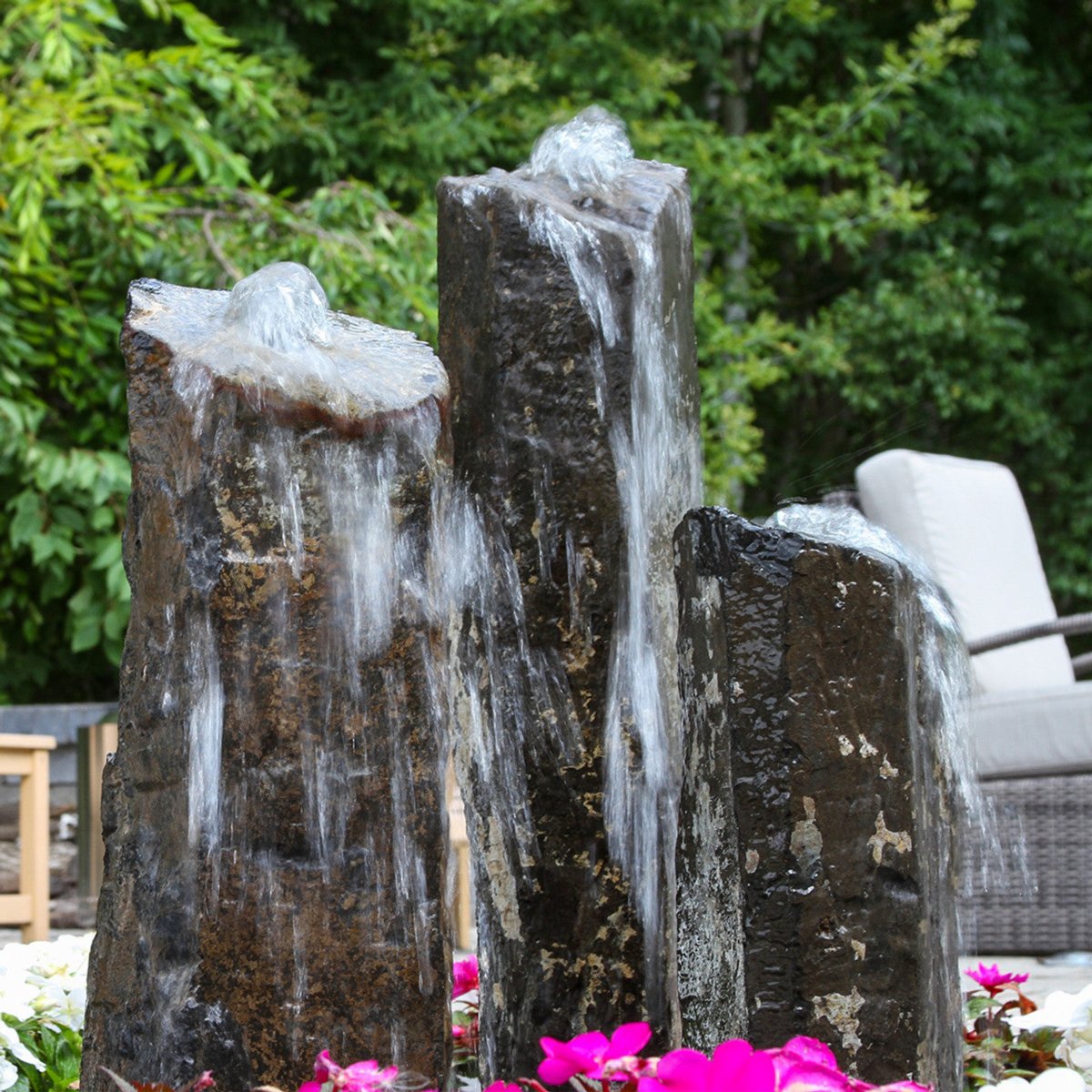 Triple Rustic Basalt Stone Outdoor Fountain - ABBC100 - Blue Thumb