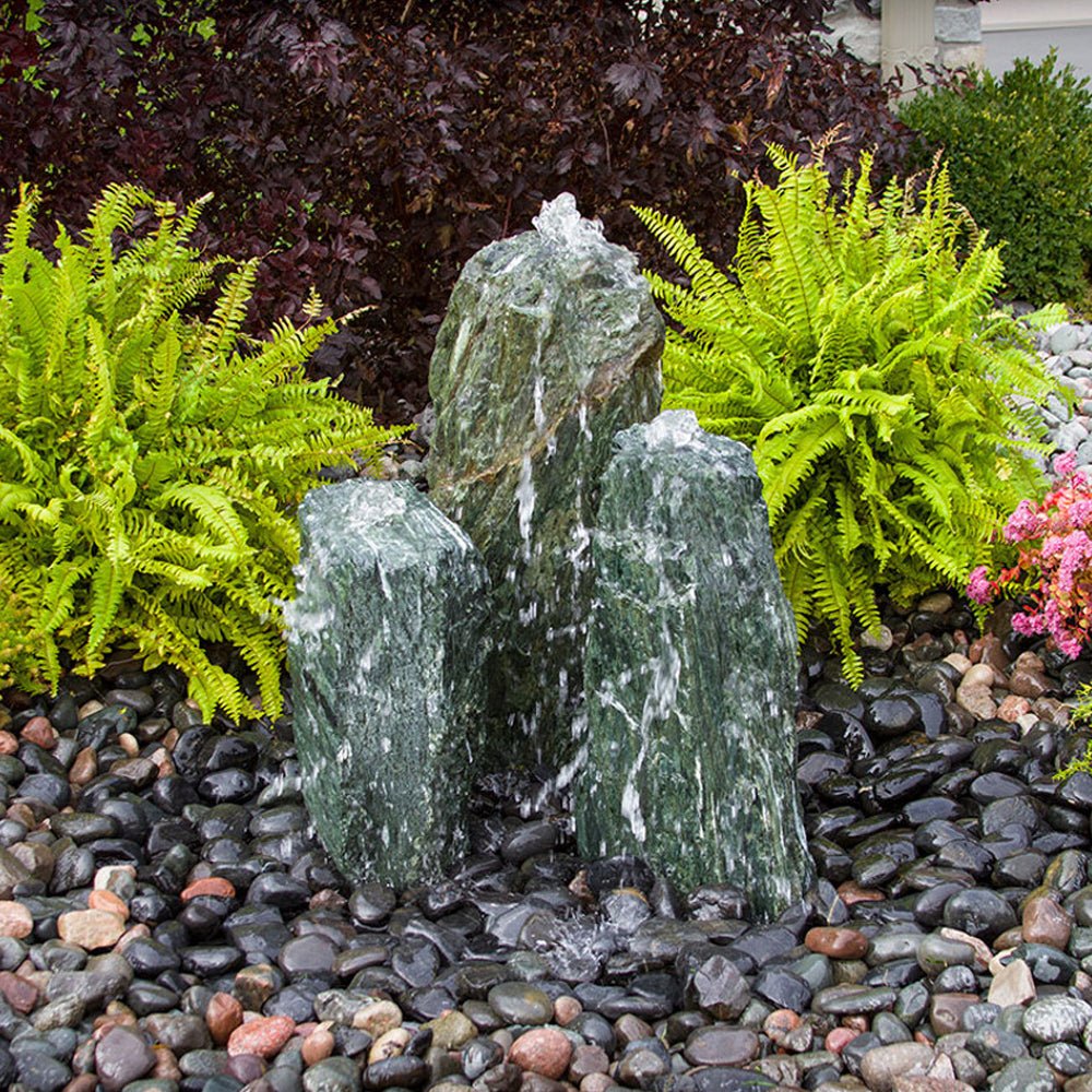 Triple Sea Green Chiseled Stone  Fountain - Blue Thumb - American Pond Supplies -Triple Sea Green Chiseled Stone  Fountain