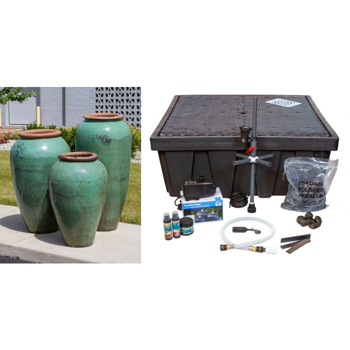 Tuscany Aqua-Teal Triple Vase Fountain - Complete Kit - Blue Thumb - American Pond Supplies -Tuscany Aqua-Teal Triple Vase Fountain - Complete Kit