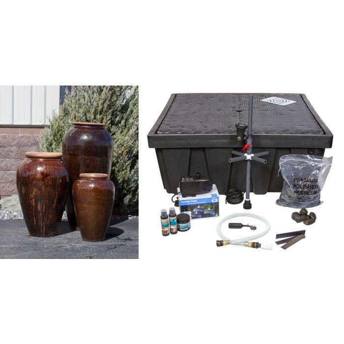 Tuscany Brown Triple Vase FNT50245 - Complete Fountain Kit - Blue Thumb - American Pond Supplies -Tuscany Brown Triple Vase FNT50245 - Complete Fountain Kit