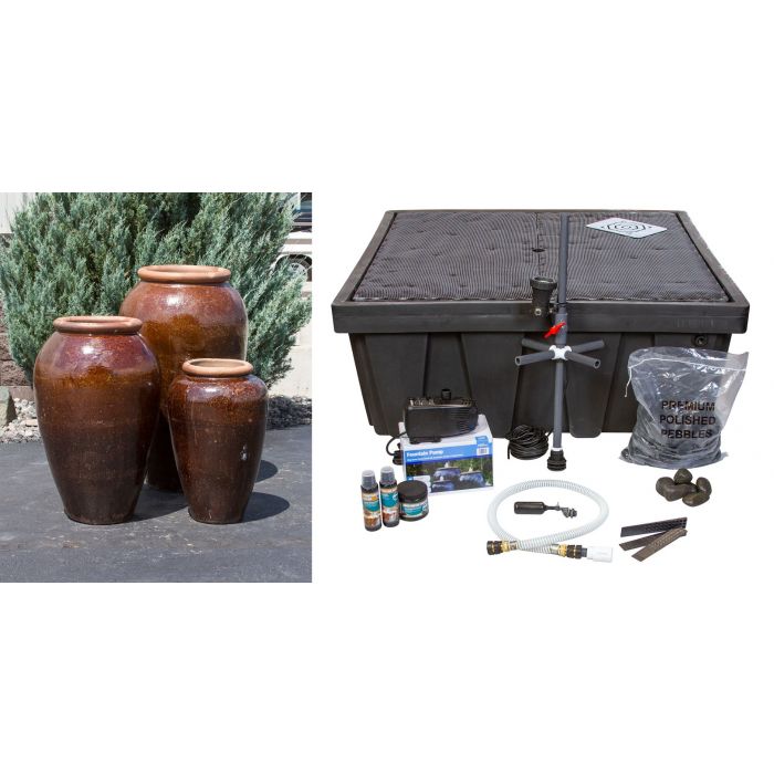 Tuscany Brunette Triple Vase FNT50323 - Complete Fountain Kit - Blue Thumb - American Pond Supplies -Tuscany Brunette Triple Vase FNT50323 - Complete Fountain Kit