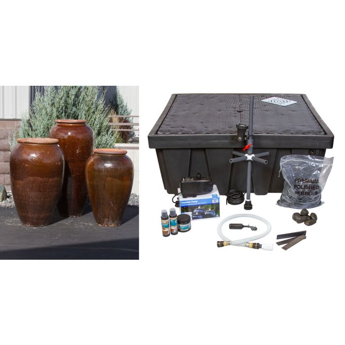 Tuscany Caramel Triple Vase  - Complete Fountain Kit - Blue Thumb - American Pond Supplies -Tuscany Caramel Triple Vase  - Complete Fountain Kit