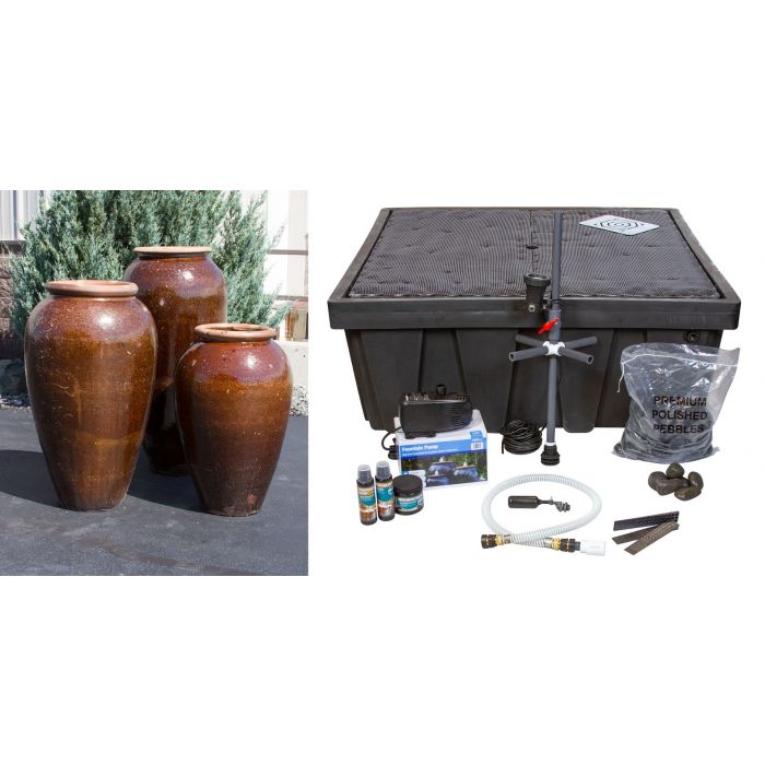 Tuscany Cinnamon Triple Vase FNT50292 - Complete Fountain Kit - Blue Thumb - American Pond Supplies -Tuscany Cinnamon Triple Vase FNT50292 - Complete Fountain Kit