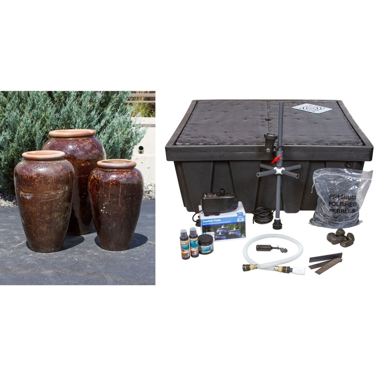 Tuscany Coffee Triple Vase FNT50311 - Complete Fountain Kit - Blue Thumb - American Pond Supplies -Tuscany Coffee Triple Vase FNT50311 - Complete Fountain Kit