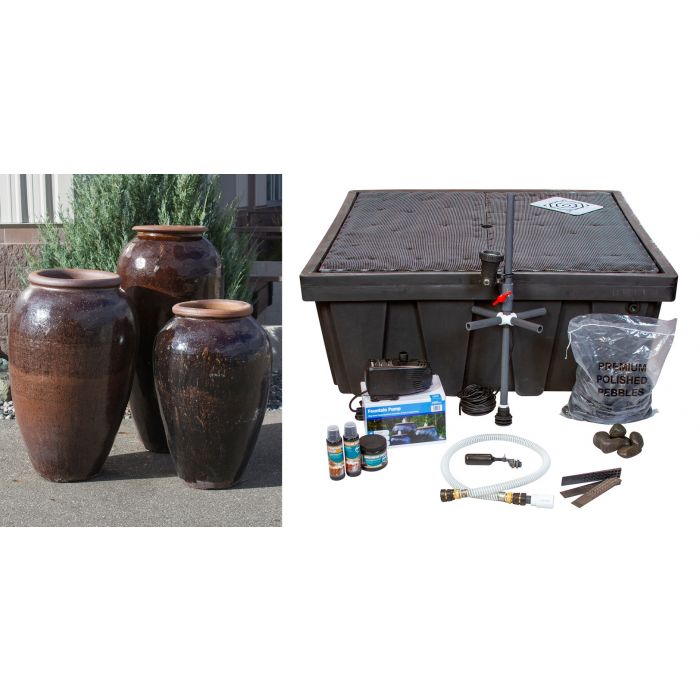 Tuscany Dark Brown Triple Vase FNT50139 - Complete Fountain Kit - Blue Thumb - American Pond Supplies -Tuscany Dark Brown Triple Vase FNT50139 - Complete Fountain Kit