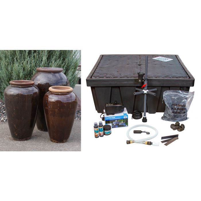 Tuscany Dark Chocolate Triple Vase FNT50144 - Complete Fountain Kit - Blue Thumb - American Pond Supplies -Tuscany Dark Chocolate Triple Vase FNT50144 - Complete Fountain Kit