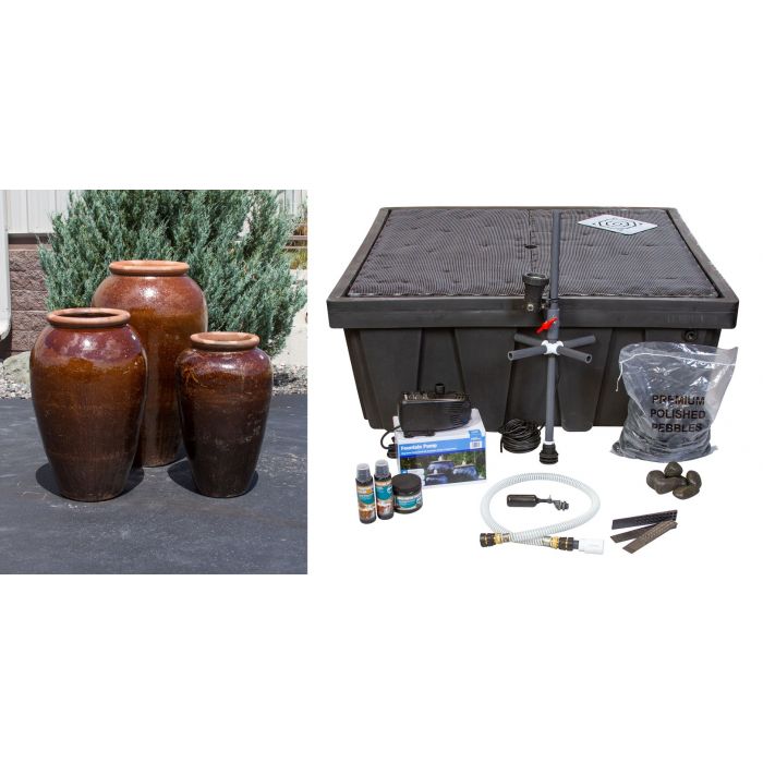 Tuscany Dark Pecan Triple Vase FNT50301 - Complete Fountain Kit - Blue Thumb - American Pond Supplies -Tuscany Dark Pecan Triple Vase FNT50301 - Complete Fountain Kit