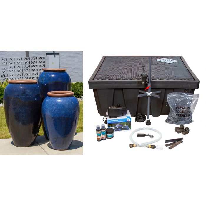 Tuscany Deep Blue Triple Vase  FNT50445 - Complete Fountain Kit - Blue Thumb - American Pond Supplies -Tuscany Deep Blue Triple Vase  FNT50445 - Complete Fountain Kit