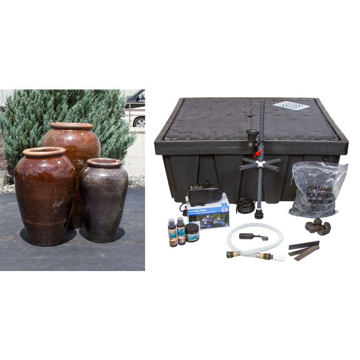 Tuscany Earth Triple Vase FNT50309 - Complete Fountain Kit - Blue Thumb - American Pond Supplies -Tuscany Earth Triple Vase FNT50309 - Complete Fountain Kit