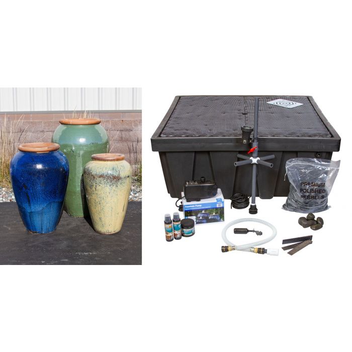 Tuscany Green Blue and Cream Triple Vase FNT50389 - Complete Fountain Kit - Blue Thumb - American Pond Supplies -Tuscany Green Blue and Cream Triple Vase FNT50389 - Complete Fountain Kit