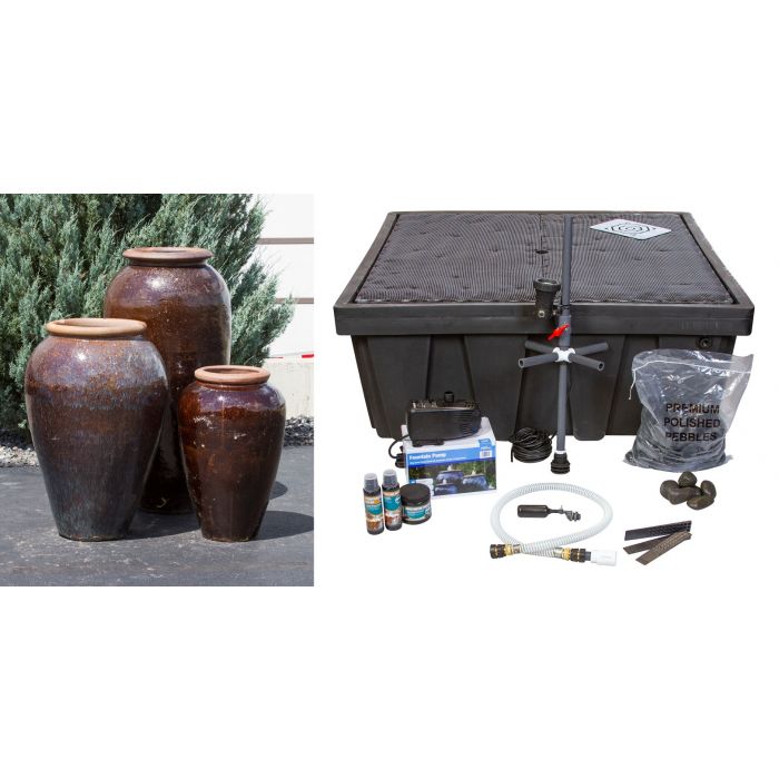 Tuscany Mocha Triple Vase FNT50328 - Complete Fountain Kit - Blue Thumb - American Pond Supplies -Tuscany Mocha Triple Vase FNT50328 - Complete Fountain Kit