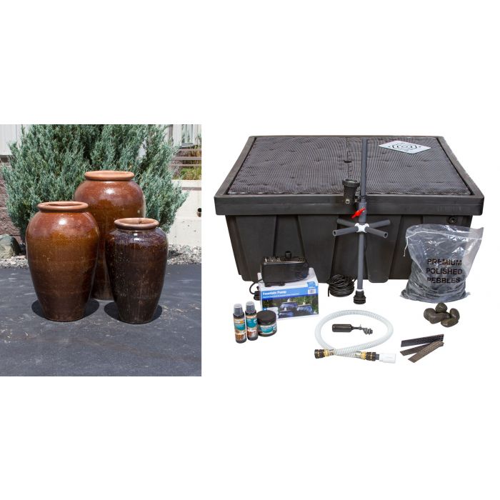 Tuscany Rust Triple Vase FNT50302 - Complete Fountain Kit - Blue Thumb - American Pond Supplies -Tuscany Rust Triple Vase FNT50302 - Complete Fountain Kit