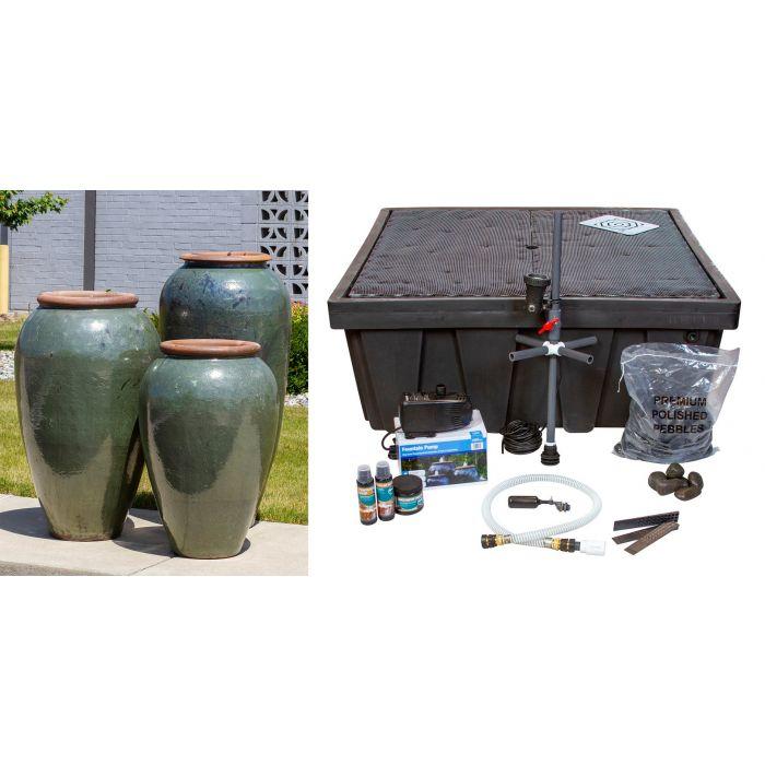 Tuscany Sea Green Triple Vase Fountain - Complete Kit - Blue Thumb - American Pond Supplies -Tuscany Sea Green Triple Vase Fountain - Complete Kit