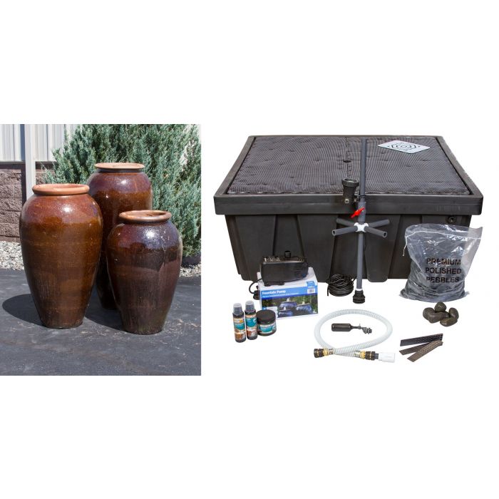 Tuscany Walnut Triple Vase Fountain - Complete Kit - Blue Thumb - American Pond Supplies -Tuscany Walnut Triple Vase Fountain - Complete Kit