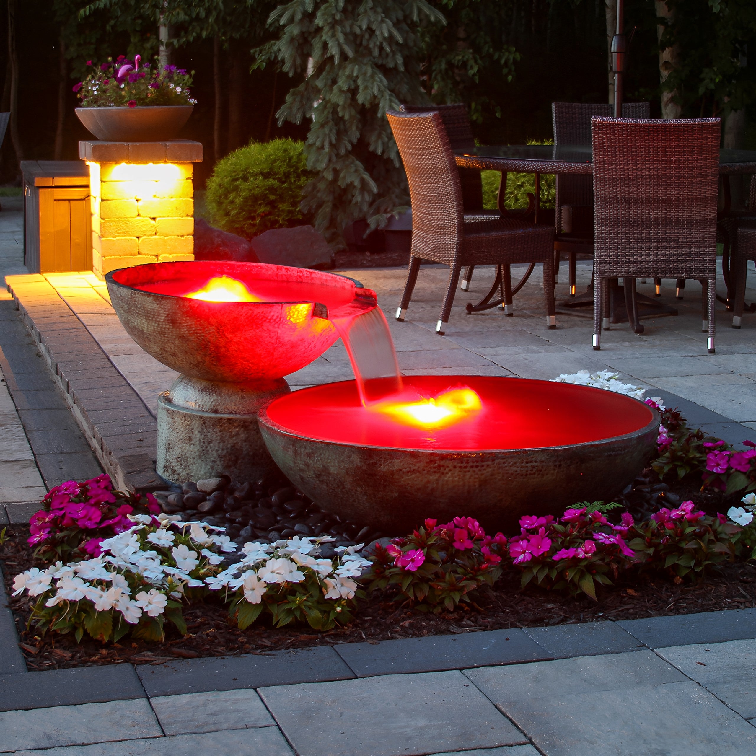 Landscaping Double Spillway Stone Bowl Fountain