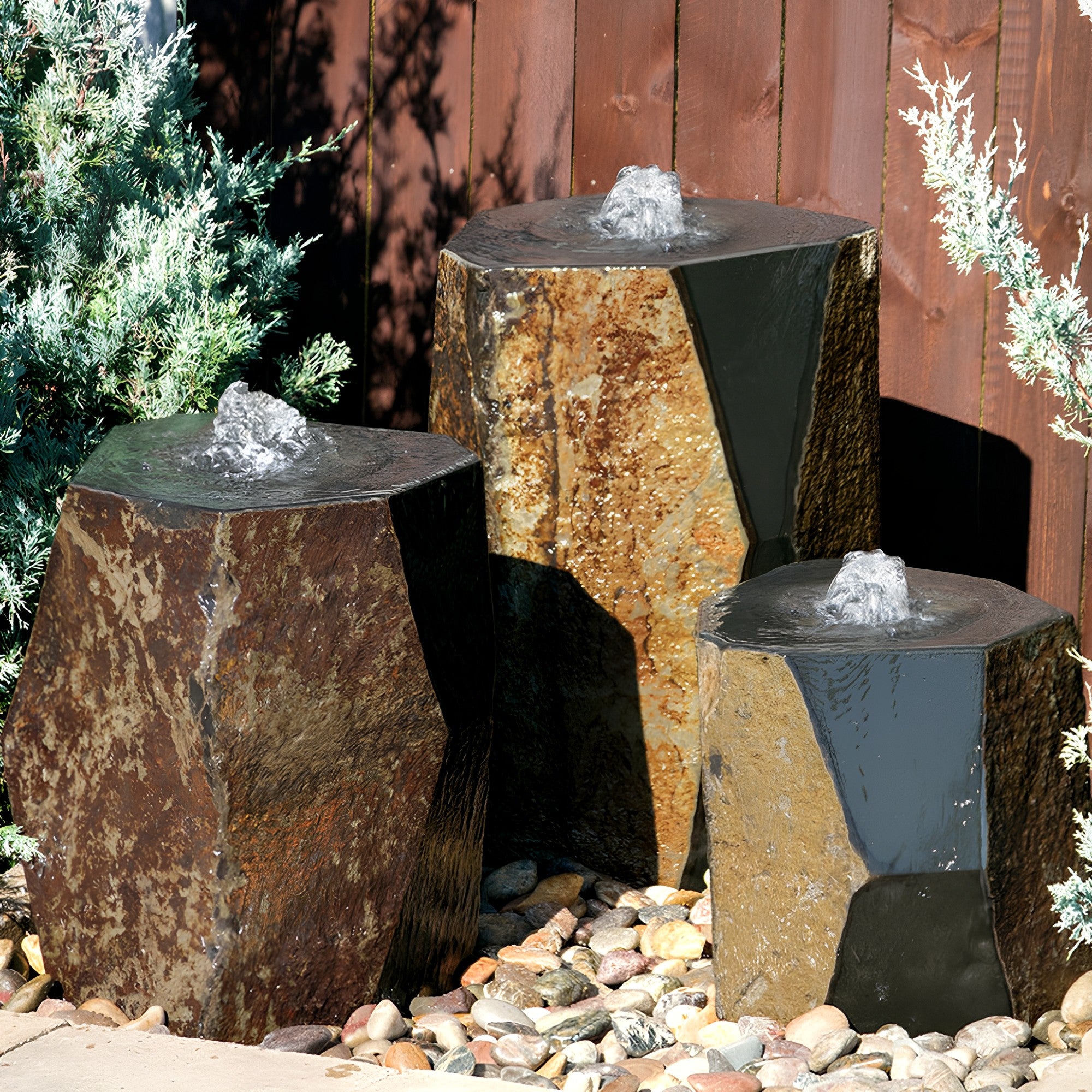Cauldron Triple Stone Outdoor Fountain