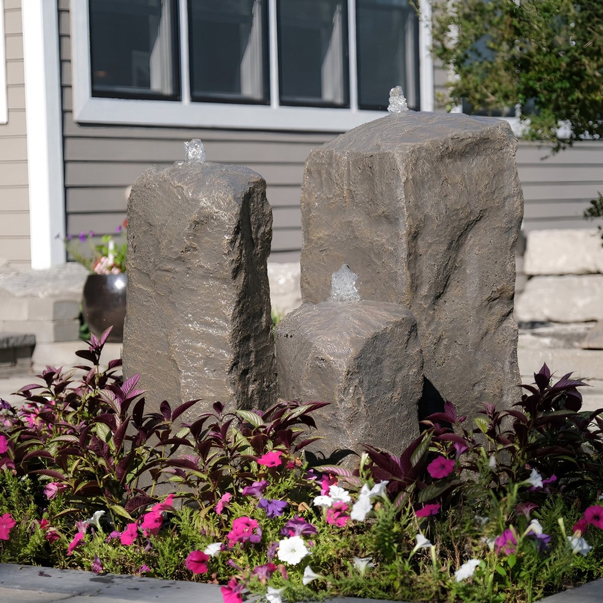 Watershed Cascade Triple Stone Outdoor Fountain - Blue Thumb - American Pond Supplies -Watershed Cascade Triple Stone Outdoor Fountain